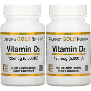 California Gold Nutrition Vitamin D3, 5,000 IU, Cholecalciferol, Supports Healthy Bones & Teeth and Healthy Immune System Function, 125 mcg (5,000 IU), 90 Fish Gelatin Softgels, 2 Pack