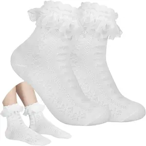 Graduation Gift  Women's Ruffle Socks - Mid-Calf, Lace Ruffle Frilly Comfortable Cotton Princess Socks