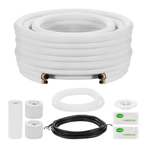 VEVOR 50ft Mini Split Line Set, Summervibes,Summervibes, 1/4” & 1/2” OD AC Copper Tubing Pipe, 3/8 White PE Thickened Insulated Coil with Flared Nuts, Rich Fittings, for Mini Split Air Conditioner HVAC or Heat Pump System