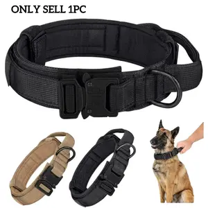 Tactical Dog Collar Adjustable Military Training Nylon Dog Necklace with Control Handle Heavy Metal Buckle for Medium Large Dog