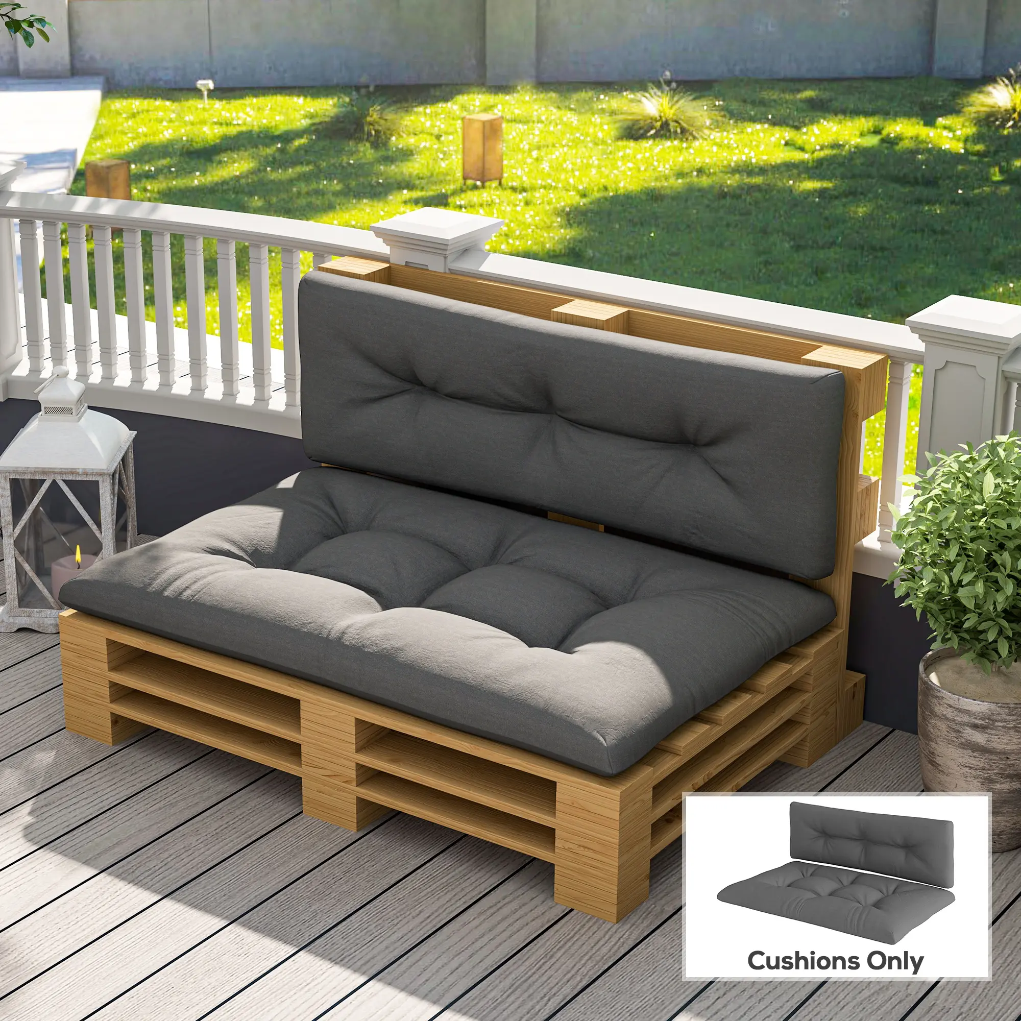 2 Seater Pallet Cushions Outdoor 3.9" Thick Replacement Cushions Tufted Design for Garden Patio Dark Gray All Seasons Comfortable & Durable