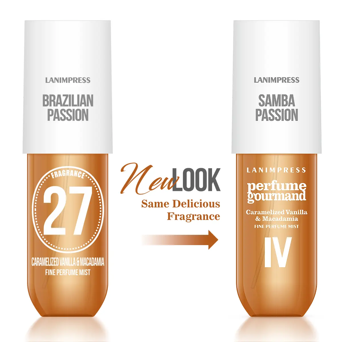 LANIMPRESS Samba Passion Fine Body & Hair Perfume Mist - 3.0 fl.oz Warm Sweet Vanilla Perfume, Gourmand Natural Caramelized Vanilla Macadamia Notes, Travel Size Long Lasting Scent, Single Item Gift for Women, Long Lasting Perfumes