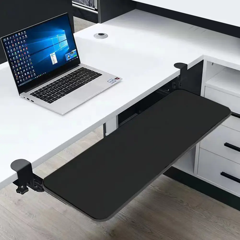 Under Desk Keyboard Tray - C-Clamp-On Mount, Compact Modern Design, Slide-Out MDF+Iron Organizer, Adjustable Height Punch-Free Storage (65.00x24.00x1.00mm), Organize Home Desktop, Supports Up to 50kg