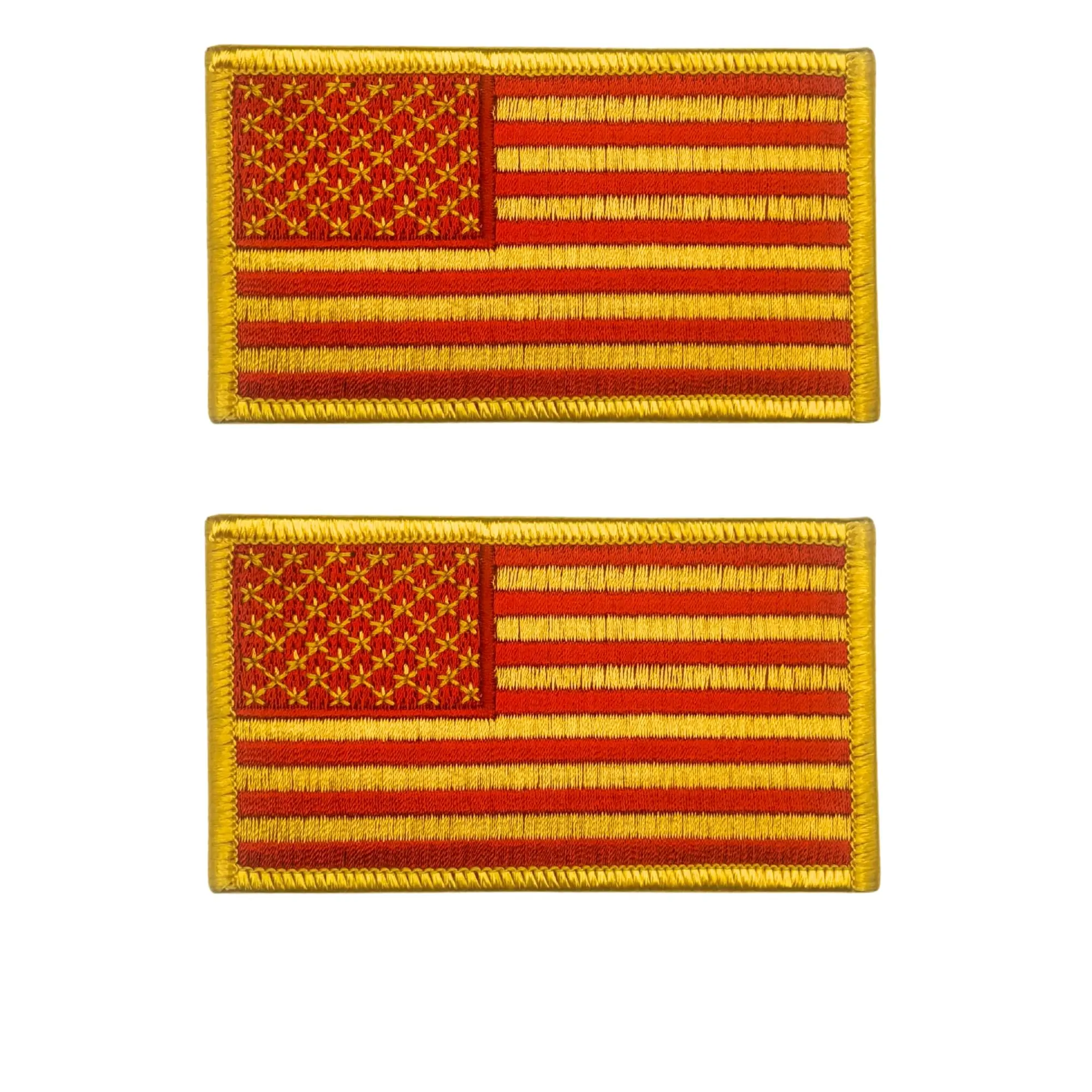 2PC Red and Yellow 3.5x2 Inch USA Flag Iron on Sew on Patch for Uniforms and Clothing