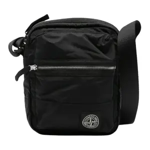 STONE ISLAND Adjustable Shoulder Strap Compass Patch Nylon Messenger Bag for Men in Black