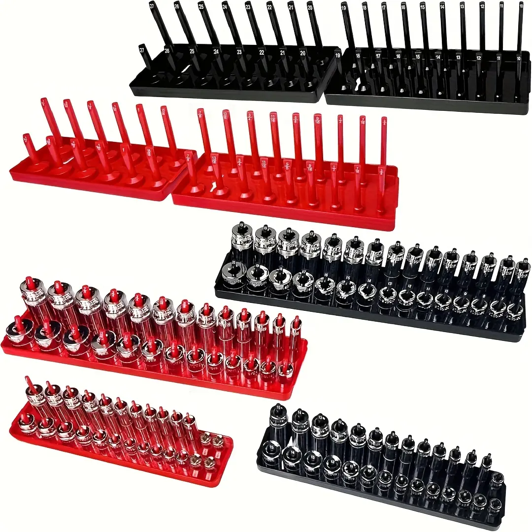 Heavy-Duty ABS Plastic Hook Mount Tool Rack Organizer (8PCS) - Garage Organization Solution, 226-Capacity SAE & Metric Deep/Shallow Trays, Fits 1/4"-3/8"-1/2" Drive Hand Tools, Fits Drives