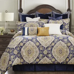 12/13-Piece Navy Blue Jacquard Damask Comforter Set
