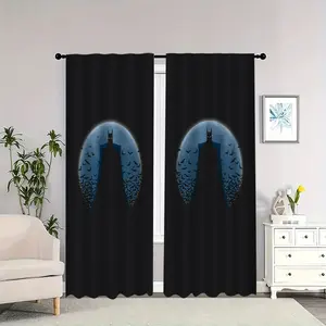 Batman stands under the moon, surrounded by bats. Interior curtains, light-blocking, heat-insulating, and soft, suitable for home décor.