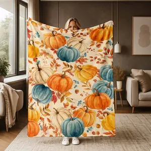 Watercolor Pumpkin Flannel Blanket, Elegant Autumn Harvest Print Pattern, Extra Soft, Lightweight, Warm, Cozy, AntiPilling, for Sofa, Bed, Living Room, Bedroom, Thanksgiving, Halloween, Birthday, Gift, Housewarming, Travel tiktokshopspringglowup