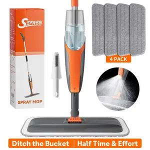 AIR U Spray Mop 360° Rotating Head One-Handed Operation with 4 Washable Microfiber Pads Refillable Bottle & Scraper for Wet Dry Multi-Surface Heavy-Duty Cleaning Rust-proof Pole