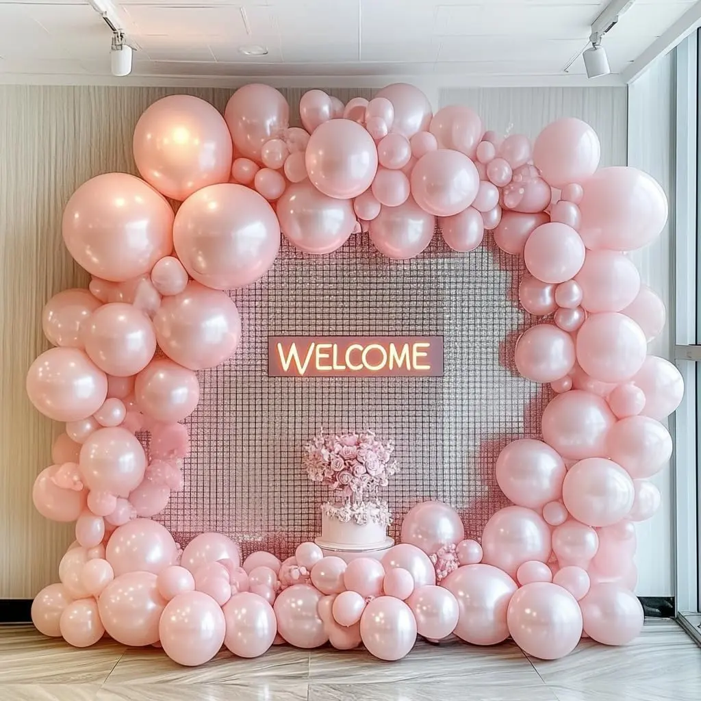 Pearl Pink Balloon Garland Kit, Double Stuffed Latex Balloons in 3 Sizes for Baby Shower & Party Decor