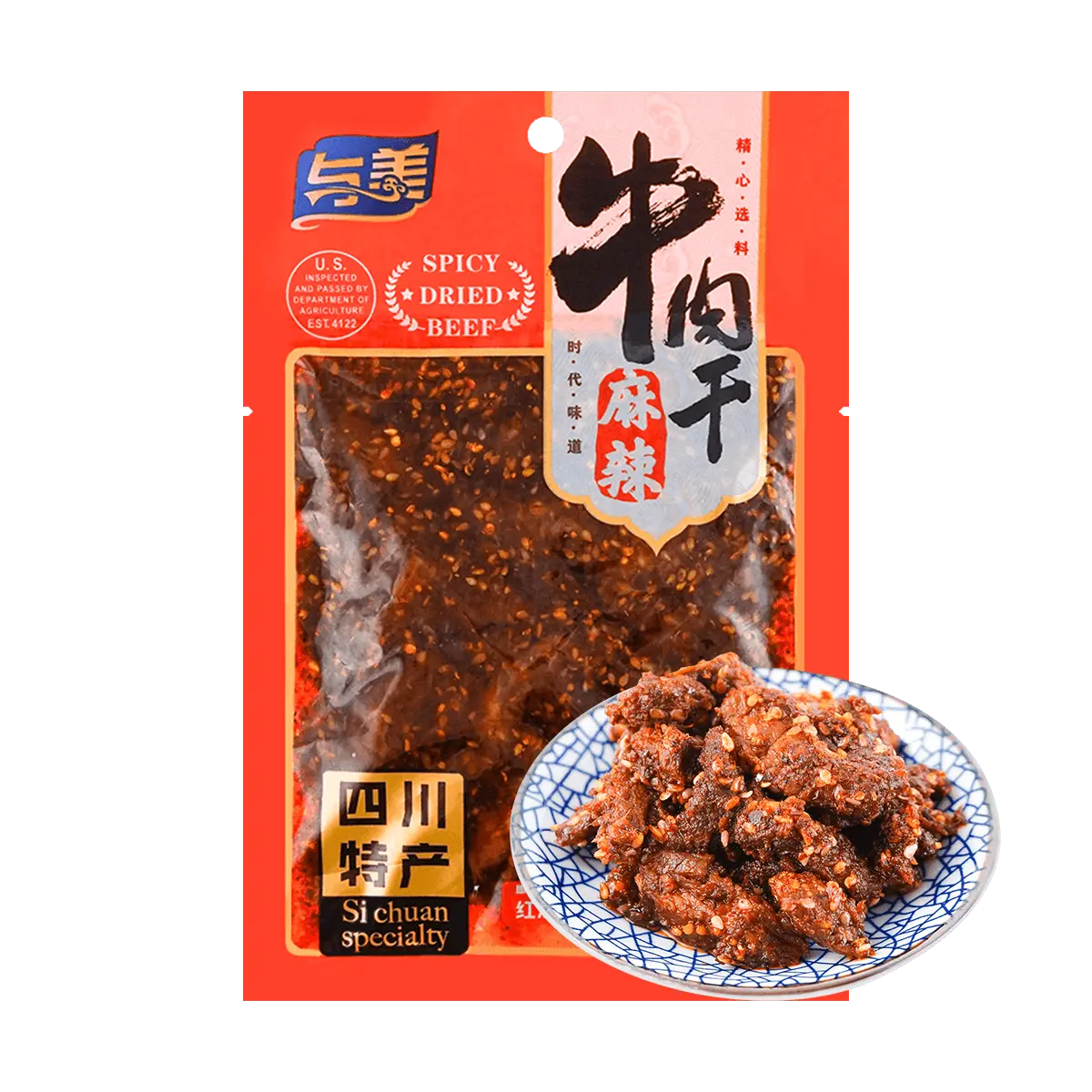 YUMEI Spicy Sichuan Chili Oil Beef Jerky, 3.52oz - Firm & Chewy, Rich Meaty Flavor, Ready-to-Eat or Microwave, Savory & aromatic, Infused with secret spices