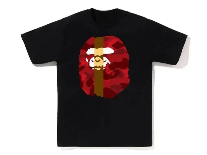 LOCAL 2026 Brown-Red Camo Tee Short Sleeve Crew Neck Casual Summer T-Shirt with Iconic Ape Head Design and Plaid Pattern