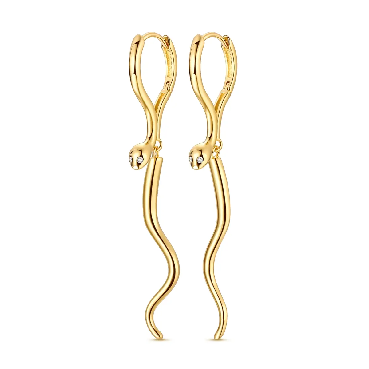 MULA Gold-Plated Snake Earrings - Elegant Kingsnake Design with Sparkling CZ Eyes, Lightweight Versatile Statement Earrings, Ideal Gift for Women, Perfect for Halloween & Parties, Lightweight Earring