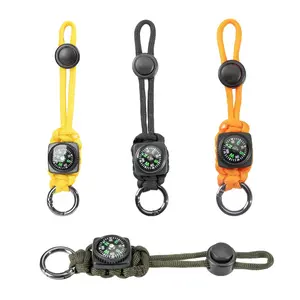Paracord Compass Keychain Braided Hand Rope Lanyard with Pendant Portable Anti-Lost Accessory for Camping Hiking Outdoor Sports Fits Kettles