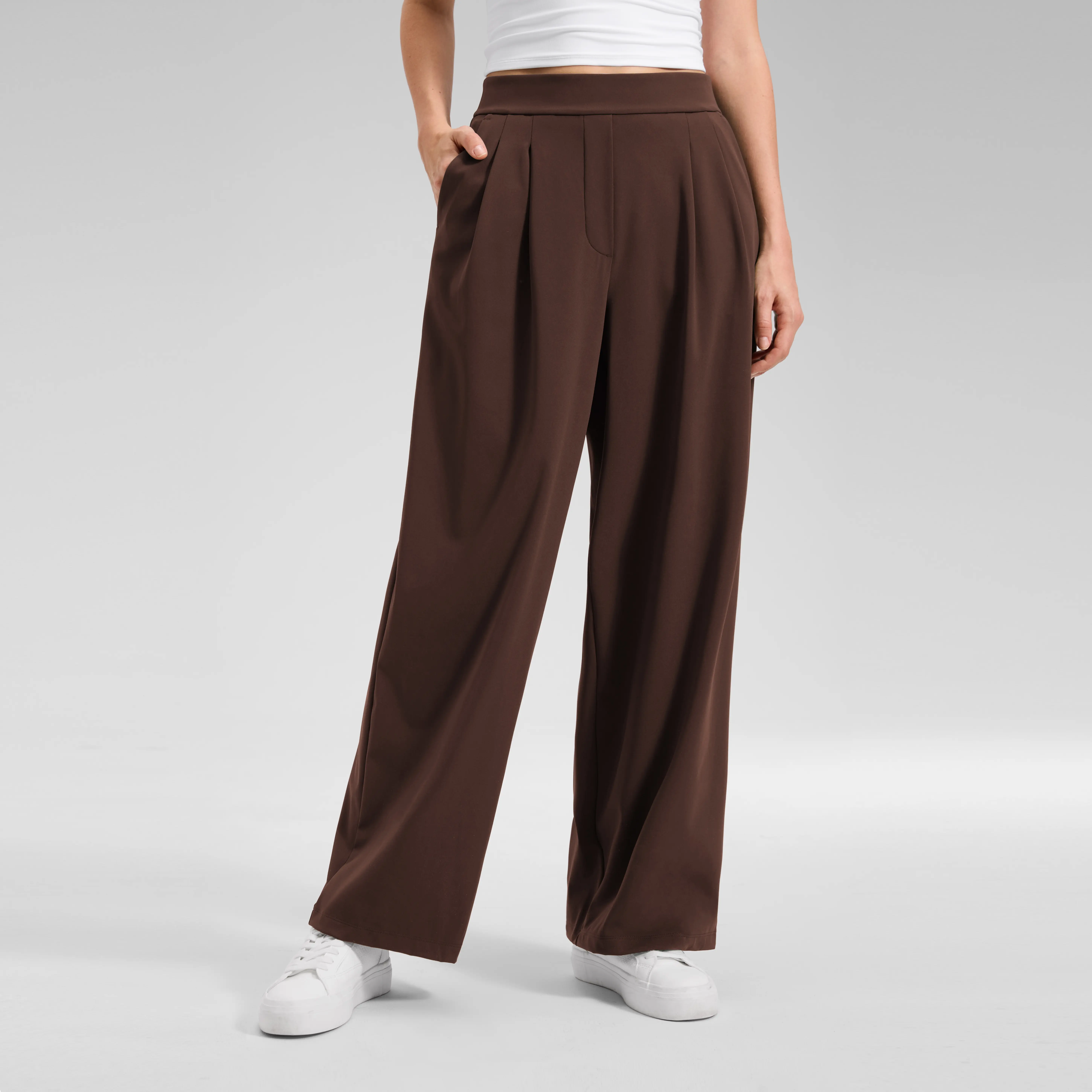CRZ YOGA 4-Way Stretch Wide Leg Work Pants for Women 29" - Bussiness Casual Trousers with Pockets