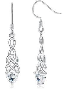 925 Sterling Silver Earrings for Women Birthstone Earrings Dangle Drop Earrings Vintage Celtic Knot Earrings Sparkling Heart Earrings Drop Dangly Earrings Silver Earrings for Women Dangling
