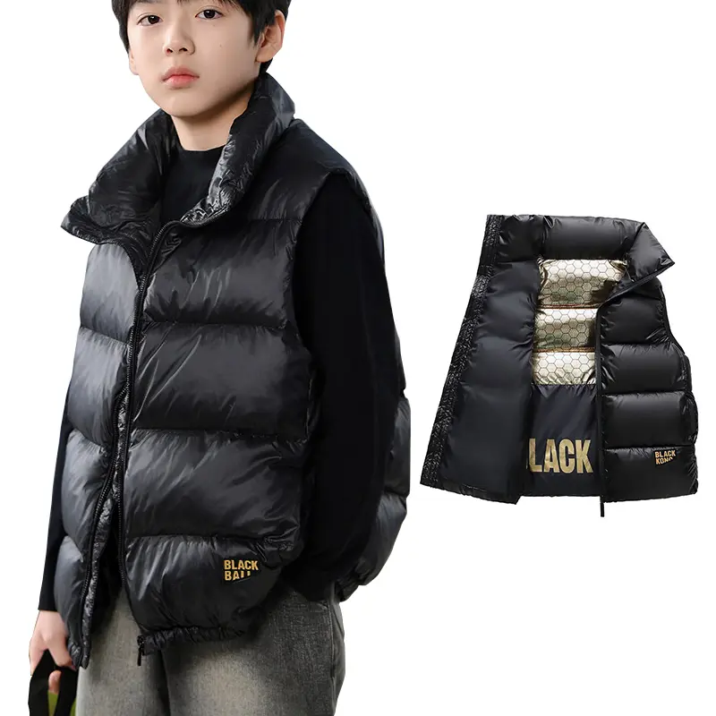 Kids' Casual Puffer Vest for Boys & Girls, Solid Color Polyester Sleeveless Outerwear, Windproof & Warm for Spring & Autumn, Coats, Kids Clothing Boys, Fitted, Geometry, Leisure Wear, Polyester Clothes, None, Unisex, 3-14 Yrs