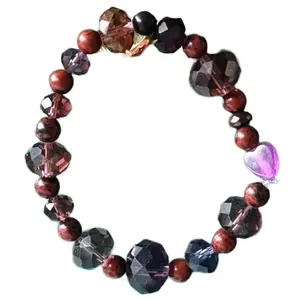 Trendy Jewellery Accessory - Faceted Beaded Bracelet with Purple Heart Charm for Stylish Outfits Bohemian Stackable Bead Set Colorful Bracelets