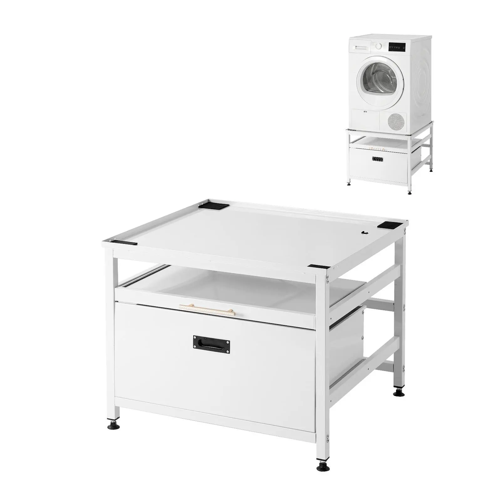 【Summerfinds】VEVOR Laundry Pedestal, 23 in Height, 29 x 29 in Washer and Dryer Pedestals with Pull-out Tray and Storage Space, 700 lbs Load Capacity, Non-Slip Feet Washing Machine Stand Universal Fit, White