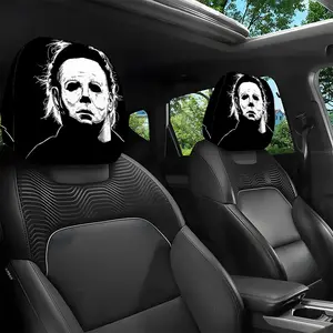 Horror Mask Car Headrest Covers, Dark Style Elastic Fit for Sedan Truck Suv, High-Quality Fabric, Fun Design, Interior Decoration Accessories