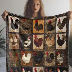 Cozy Flannel Throw Blanket With Rooster & Hen Print - Soft, Warm, And Versatile For Couch, Bed, Car, Office, Camping - All-Season Gift Idea Sofa For Living Room