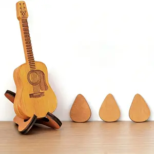Wooden Guitar Pick Box with Stand - 3PCS Unique Guitar Picks, Mini Guitar Pick Holder for Guitarists, Portable Handcrafted Guitar Picks Case for Weddings, Birthdays, Anniversaries Gift