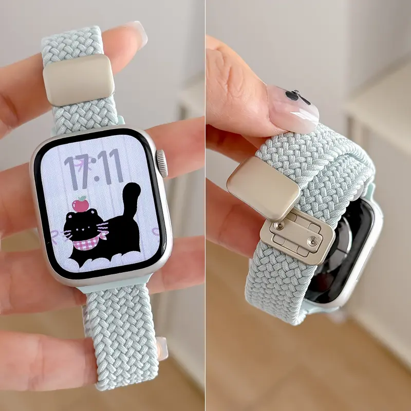 Compatible with Apple Watch Series 10: Nylon Braided Magnetic Watch Band — Fits Apple S10/9/8/7 and Ultra 1/2 Models