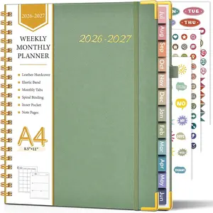 Academic Planner 2026-2027, Hardcover Leather Weekly and Monthly Calendar Planner from July 2026 - June 2027, A4 8.5" x 11" Daily Agenda with Tabs, College School Organizer for Student Teacher, Green