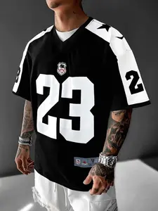 Men's Number Print Round Neck Short Sleeve T-shirt, Loose Casual Versatile Style Graphic Tee, Street Fashion Trendy Top for Summer, Athletic Sports Clothing