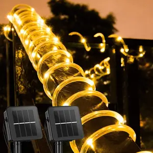 Brightown Solar Rope String Lights Outdoor 2 Pack 39 Feet 100 Led Waterproof Solar Powered Fairy Lights with 8 Lighting Modes, Copper Wire PVC Tube Lights for Garden Wedding Party DIY Decor (Warm White)