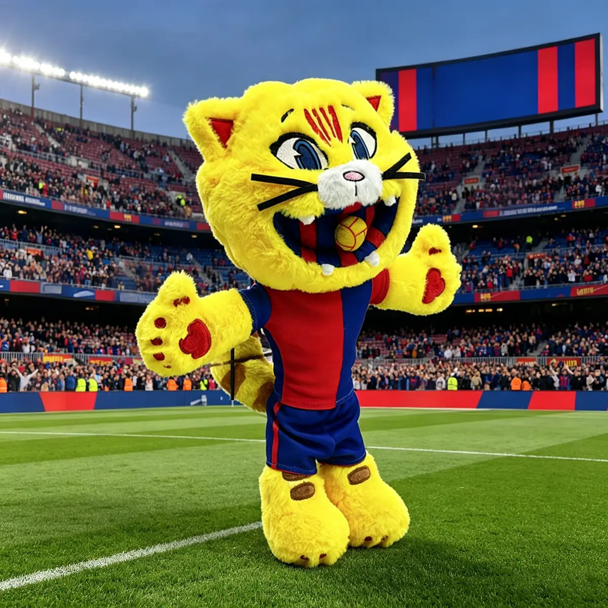 31cm Barcelona Soccer Mascot Plush Toy, Cute Yellow Tiger Football Mascot Stuffed Animal, Soft Fluffy Sports Plush Doll, Perfect Birthday Christmas Gift for Soccer Fans, Football Lovers, Kids Boys Girls and Sports Collectors