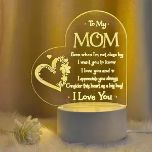 Letter & Heart Pattern Acrylic Night Light, USB Rechargeable Desktop Decorative Lamp, Novelty Lighting for Home Bedroom Living Room, Led Light