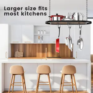 Hanging Pot Rack Ceiling Mount Cookware Organizer with 12pcs Hooks Pots and Pans Storage 33' Oval Pan Hangers for Kitchen,Easy Assembly, Black