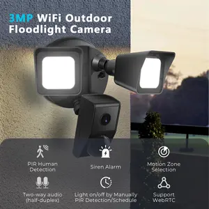 (Not Wireless)Floodlight Camera, Motion Sensor Outdoor Lights, 2300LM LED, 2K HD Security Camera, HD Night Vision, Two-Way Audio, 110dB Siren, 120° Wide View, IP65 Waterproof, Cloud & Local Storage