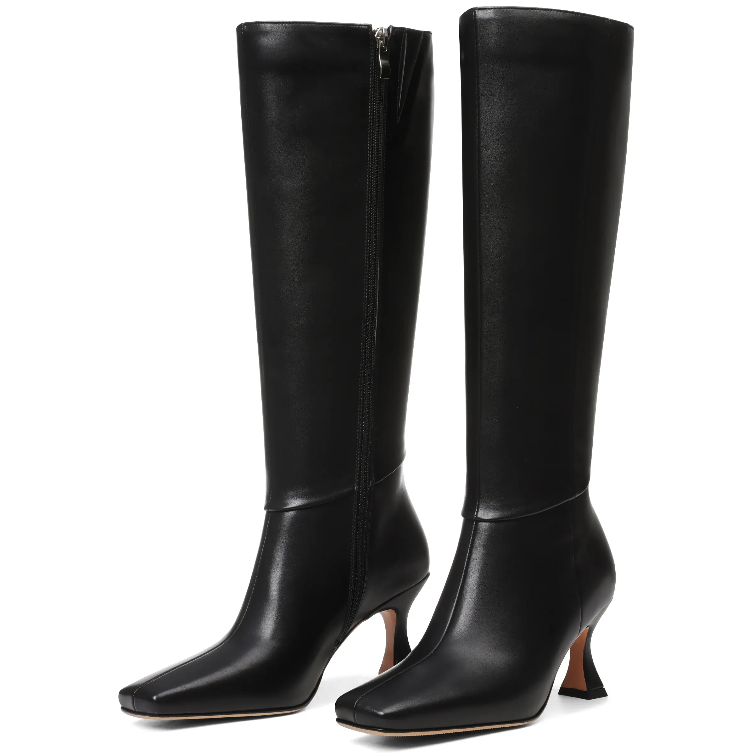 Women's Chic Knee-High Slim Stiletto High Heel Boots - Classic Plain Pointed Toe, Business Officeready Refined Lift for Office and Casual Wear