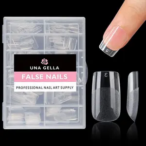 UNA GELLA Short Square Fake Nails 216pcs Press on Nails Pre-shape Gel Nail Tips for Full Cover Acrylic False Nails For  Home DIY Nail Salon 12 Sizes Gelly Tips