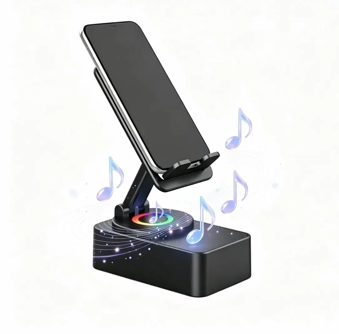 Multifunctional Bluetooth Audio Speaker-Phone Stand, Compact Mobile Phone Accessory with 1500mAh Battery, 360° Foldable Design, HD Stereo Speakers, Non-Slip Base, Ideal for Home, Travel, Cells Gifting, Smartphone