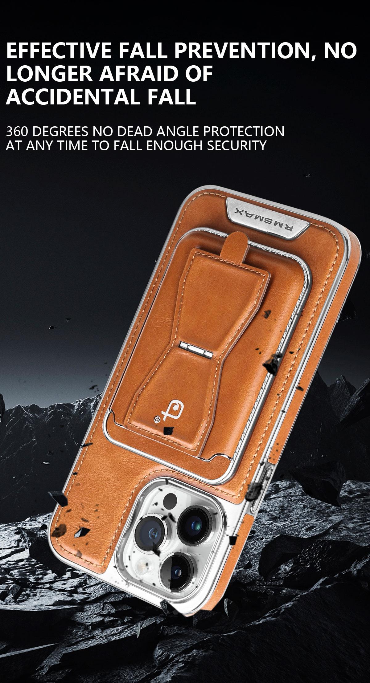 New Genuine Leather Magnetic Card Bag Stand Phone Case Detachable Card Bag 2-in-1 Design For iPhone17ProMax/16Pro/15Plus/14/13/12Pro Full Shockproof High-end Business Protective Cover For Men And Women