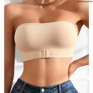 Lady's Strapless Bandeau Bra - Front-Closure, Non-Slip, Backless, Soft Fabric Tube Top for Comfortable Daily Wear, Strapless Bras