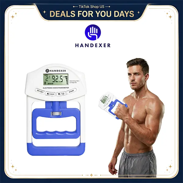 Handexer Digital Hand Dynamometer (198lbs/90kg) - Grip Strength Tester & Adjustable Hand Grip Strengthener with Pretty Grips for Sports, Exercise Equipment For Home, Rehab & Home, DealsForYouDays
