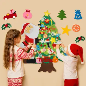 DLMdilemu Felt Christmas Tree Set with 34 Detachable Decorations for Kids Friendly DIY 3D Ornaments Wall Hanging Home Party Decor Safe Premium Material Red String Easy Hanging