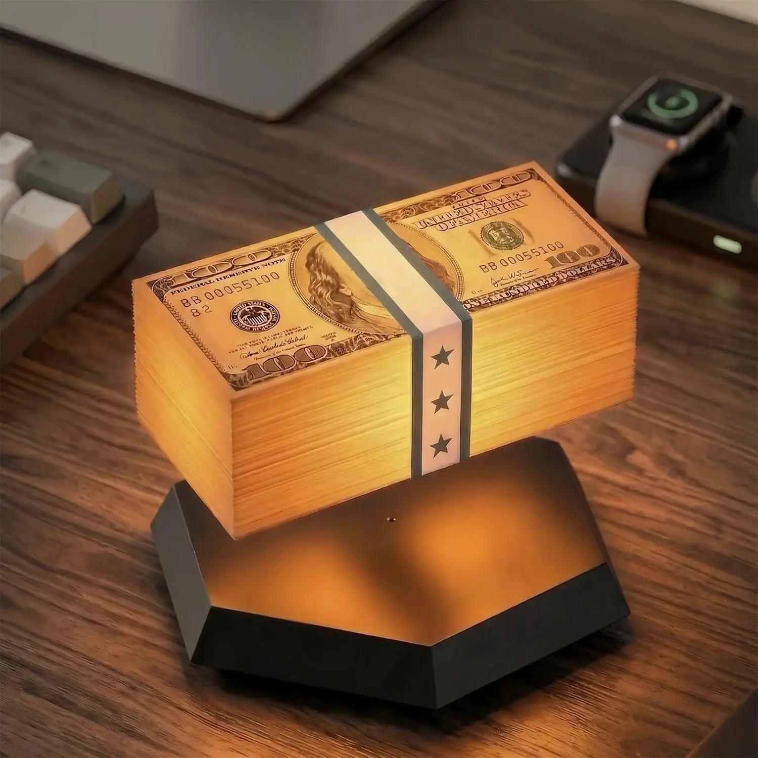 Magnetic Levitating LED Lamp Ornament - 3D Printed Token Drop Light with Floating Mechanism, Minimalist Base, USB Port Illumination, Gamer-Focused Man Cave Gadget for Game Rooms, Desks, Unique Gifts & Things for Rooms, Room Decor