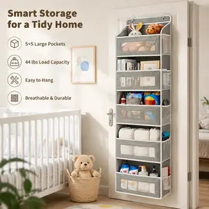 littleox 5-Tier Over The Door Hanging Storage Organizer Rack, Heavy Duty Plastic Storage Boxes, No Drill Anti-Tip Design Holds Up to 44LBS, Versatile Behind Door Shelving for Bedroom Bathroom Closet Kitchen Pantry