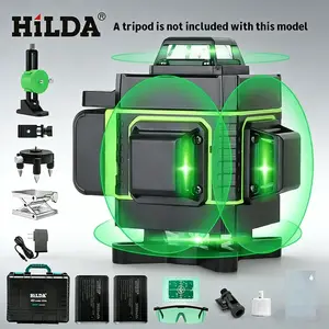 16 Line Green Laser Level Self Leveling Tool, 4x360 ° Horizontal And Vertical Crosshair Laser Level Professional Kit, 4D Laser Level, Rechargeable Lithium Battery/wall Mounted, Suitable For Building, Tile Floor And Photo Hanging Tools