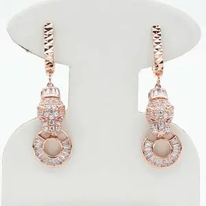 Purple Gold dazzling Leopard Earrings  for women Fashion Plated 14K Rose Gold Party Unusual Drop Earrings Banquet Jewelry