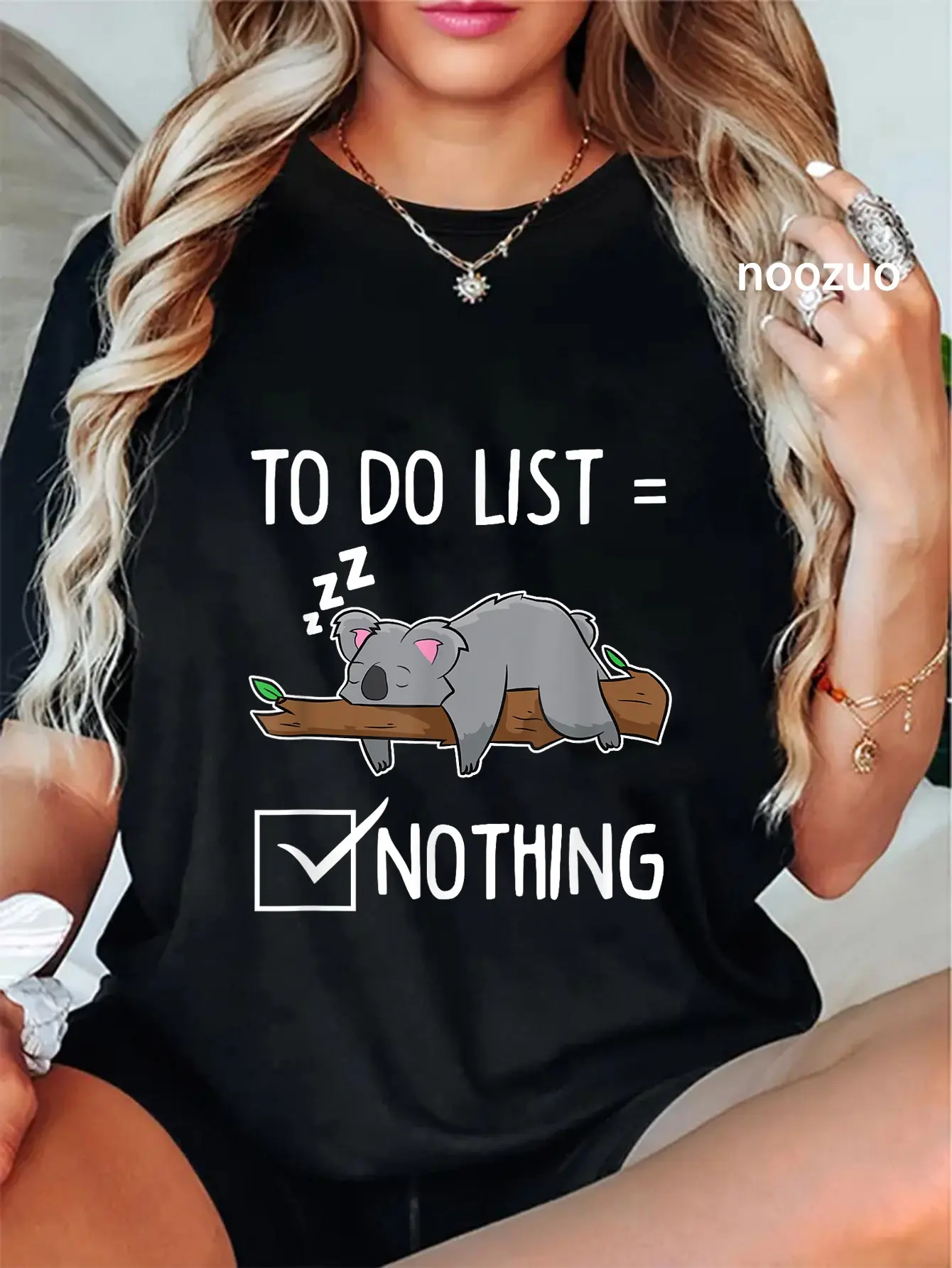 Women's 100% Cotton Round Neck Short-Sleeve Casual Everyday Graphic T-Shirt - Tired Sleeping Australia Koala Todo List Design, Shortsleeve, Top, Tshirt, Vintage, Streetwear, Distressed Look, Koala Theme, Playful