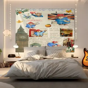 Paddington Bear Pattern Tapestry, Stylish Room Flag, Unique Wall Art For Living Room And Bedroom, Soft And Durable For Kids And Adults Daily Holiday Birthday Gift Bedroom Decor