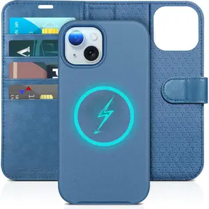 Case Wallet for  15, Removable 2-in-1 Kickstand RFID Blocking 4 Card Slot   Protective Case, PU Leather  Detachable Folio Compatible with  15 6.1", Lake Blue