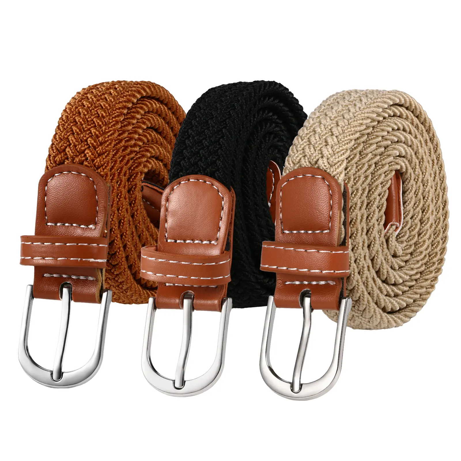 OIDEA 3-Pack Unisex Woven Elastic Waist Belts - No-Hole Braided Polypropylene and Latex Belts with Adjustable Waistband, Reinforced Design, Stylish Durable Alloy Buckle, Elastic Waist Belt summerwins